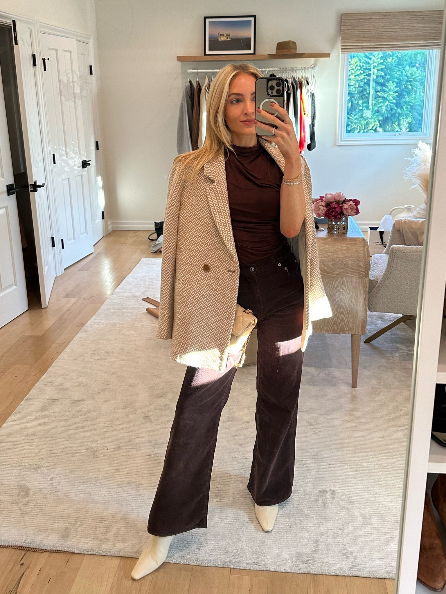 Heading to Pace restaurant in LA for an Italian dinner with friends - wearing a chocolate brown top by Enza Costa, brown corduroy jeans by Citizens of Humanity and ivory booties. checked blazer is Anine Bing. 

Sizes worn here;
Top XS (TTS)
Jeans 23 (TTS to relaxed - if you’re in between sizes I would go down)
Blazer XS (fits a bit oversized)
Boots 39.5 (TTS)

#LTKstyletip #LTKshoecrush #LTKSeasonal