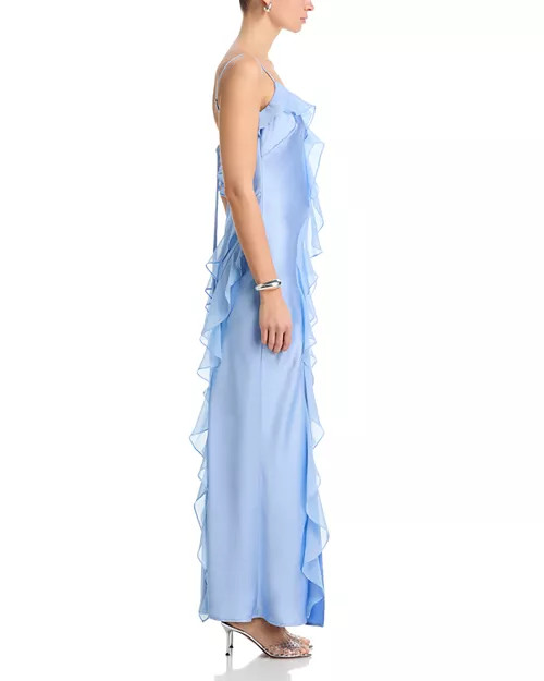AQUA Long Satin Ruffled Gown - Exclusive | Bloomingdale's Women | Bloomingdale's (US)