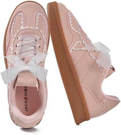 JACKSHIBO Women's Ribbon Lace-Up Fashion Sneakers Arch Support Gum Sole Tennis Walking Shoes with... | Amazon (US)