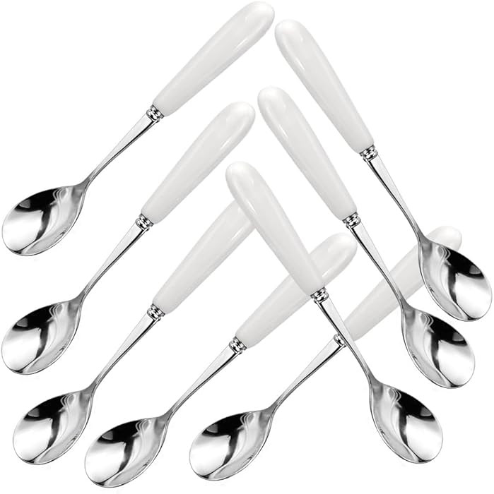 White Ceramic Handle Quality Dessert Coffee Spoon 18/10 Stainless Steel Fine Teaspoon Sugar Spoon... | Amazon (US)