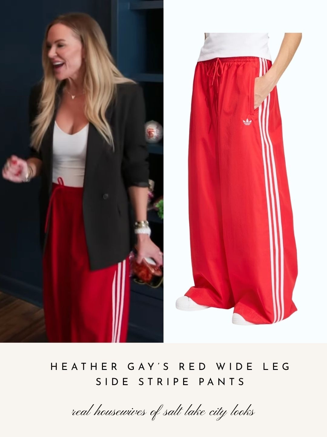 Heather Gay’s Red Wide Leg Side Stripe Pants