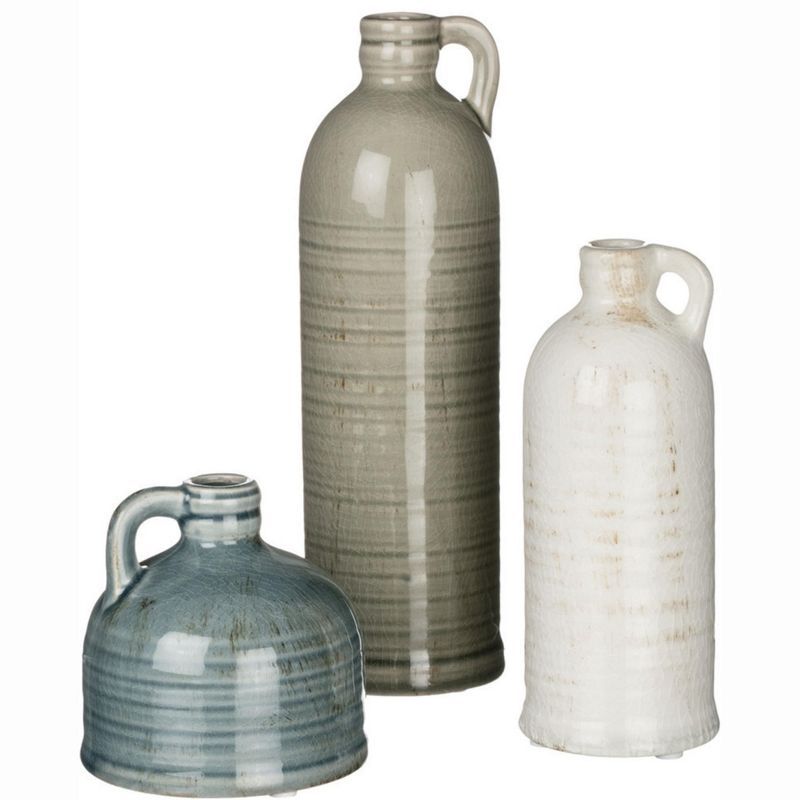 Sullivans Set of 3 Ceramic Jug Vases 10"H, 7.5"H & 4"H Off-White, Blue & Green | Target
