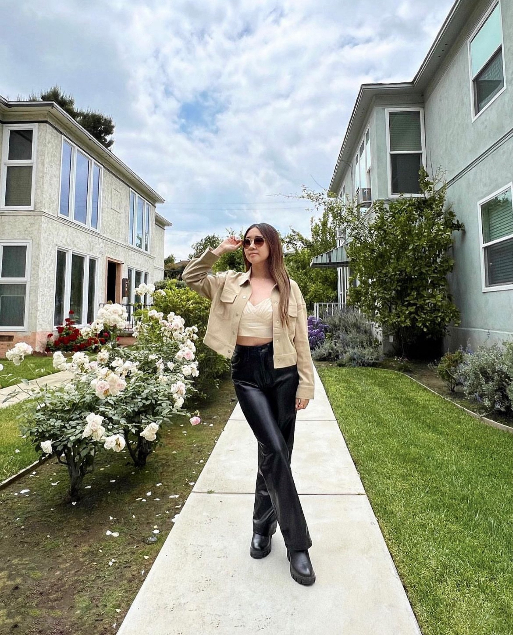 Leather pants neutral cropped jacket bustier top black boots fall fashion styling 

#LTKstyletip #LTKfindsunder100 #LTKsalealert