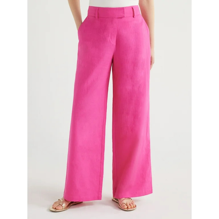 Scoop Women's Tailored Linen Blend Pants with Wide Leg, Sizes 0-18, 31.5’’ Inseam | Walmart (US)