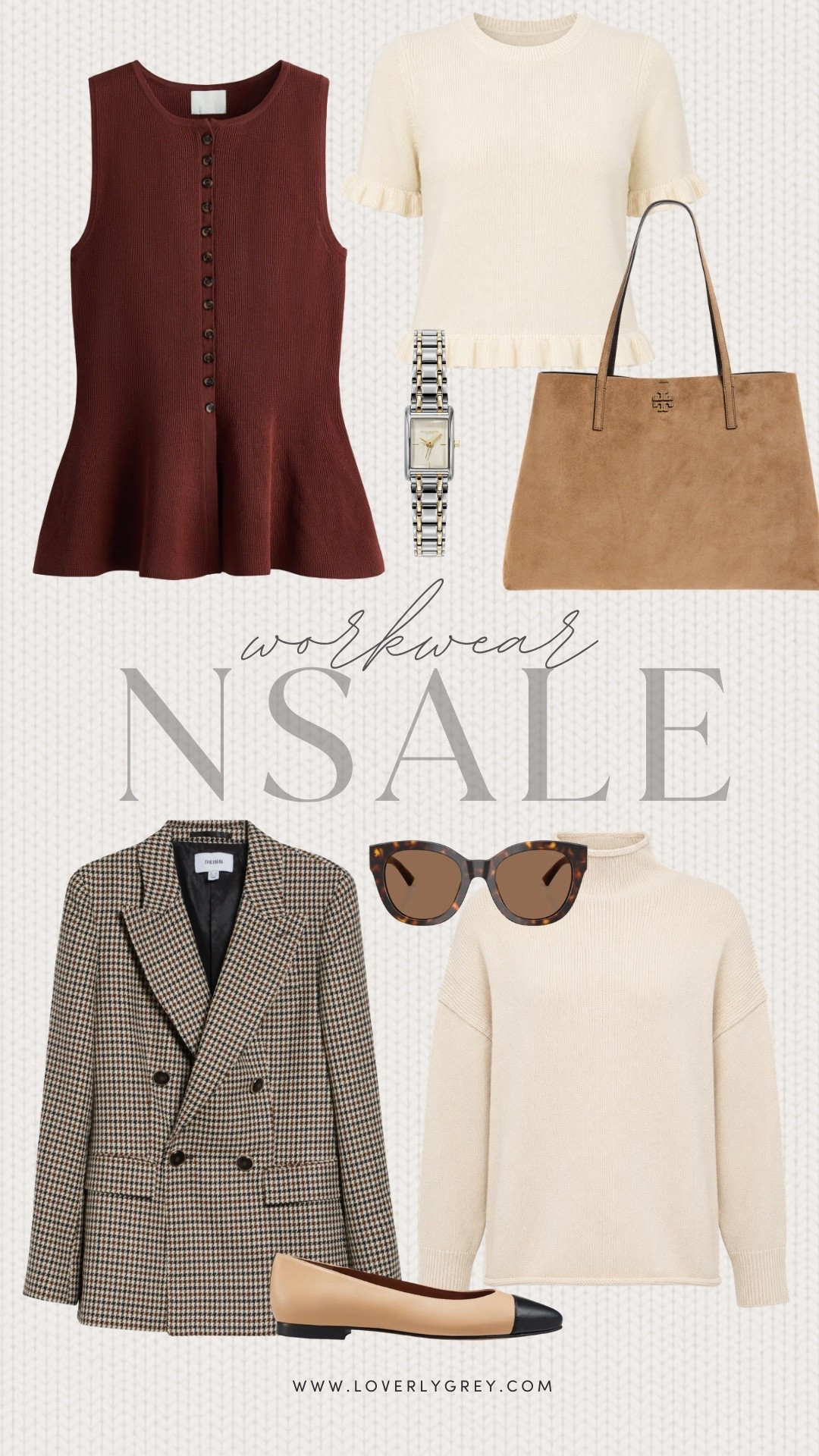 Loverly Grey Nordstrom anniversary sale workwear favorites! How cute is this plum sweater top and plaid blazer?