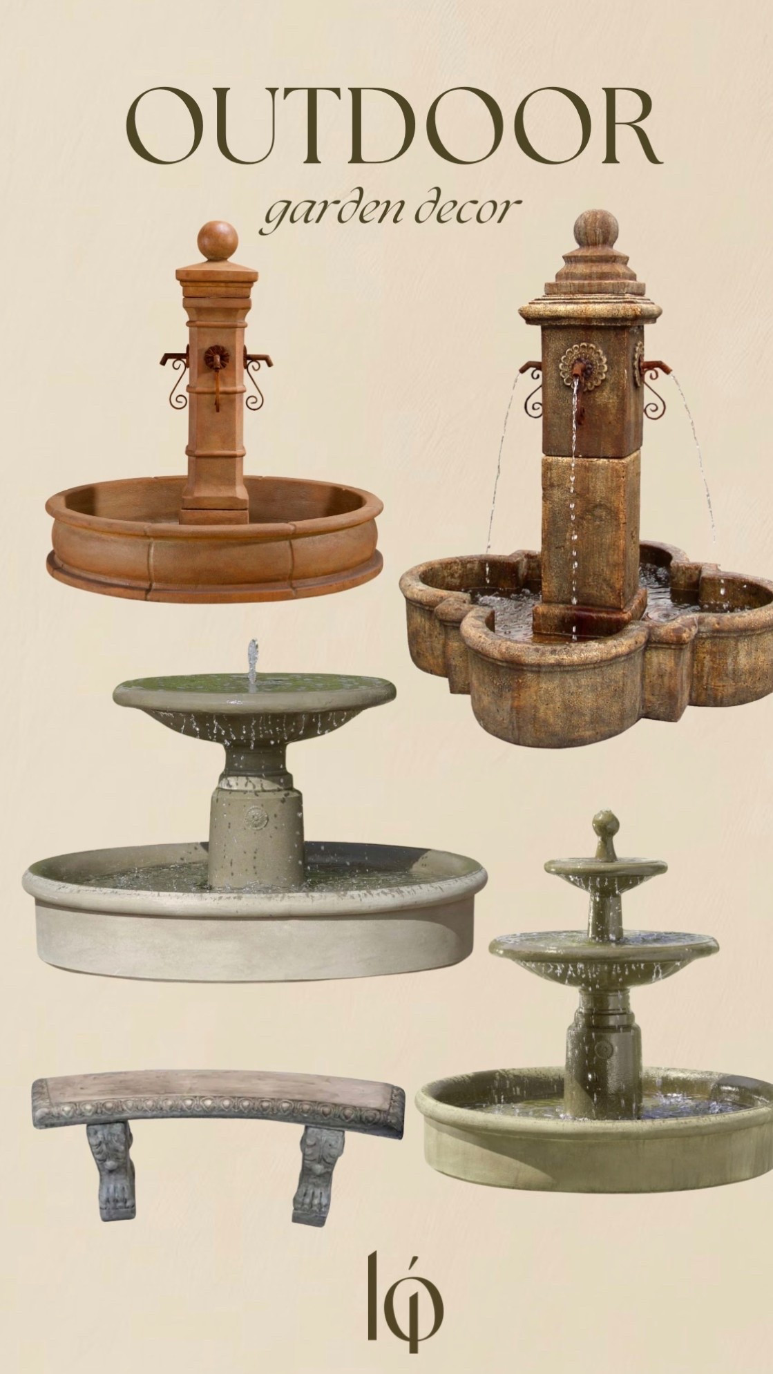 Outdoor garden decor- outdoor fountains - outdoor garden bench
Concrete garden bench garden

#LTKHome #LTKgrwm #LTKSeasonal