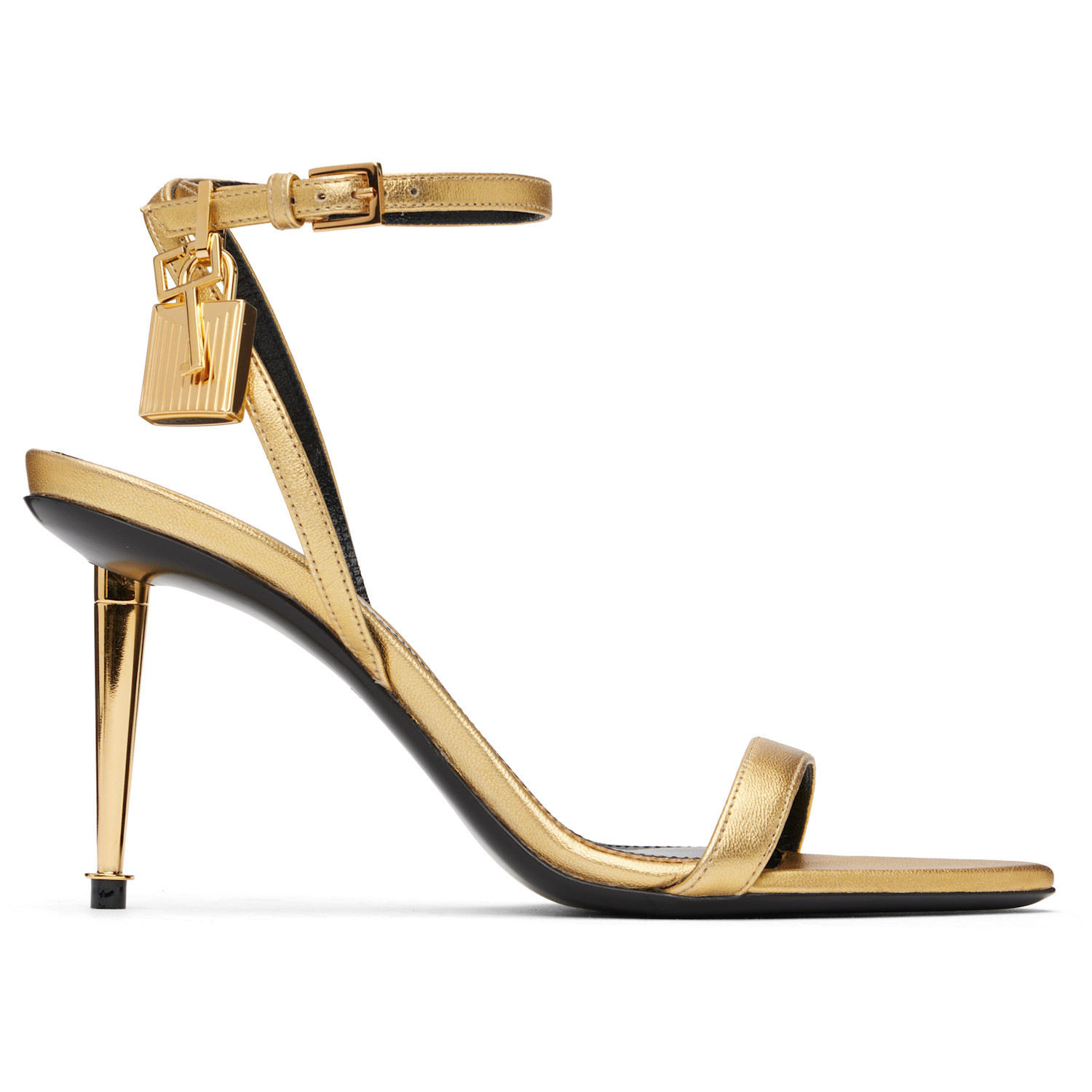 TOM FORD Gold Padlock Pointy Naked Heeled Sandals | SSENSE