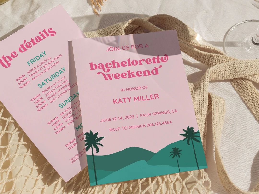 Bachelorette Party Itinerary and Invite Template For Palm Springs Bachelorette, Weekend Itinerary | Etsy (US)