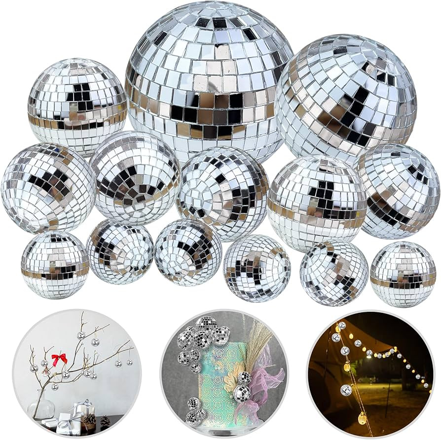 14 PCS 1.18inch 1.57inch 1.97inch 2.36inch Mirror Disco Ball Cake Decoration Silver Disco Table D... | Amazon (CA)