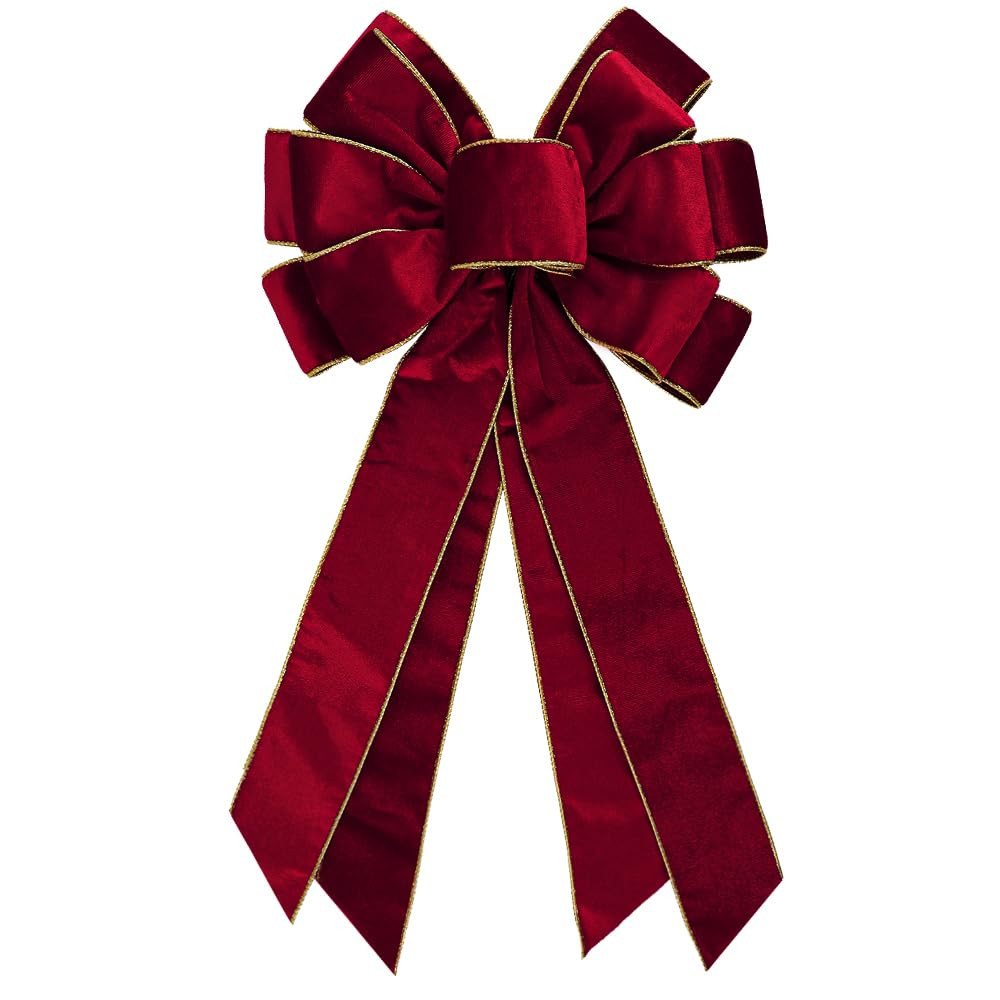 Large Vintage Dark Red Wreath Bow - 20 * 11inch Golden Edged Red Velvet Tree Topper Ornament for ... | Amazon (US)