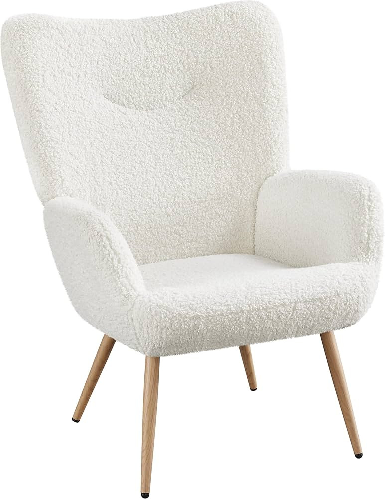 Yaheetech Teddy Fabric Accent Chair, Sherpa Furry Casual Chair with High Back and Soft Padded Sui... | Amazon (US)