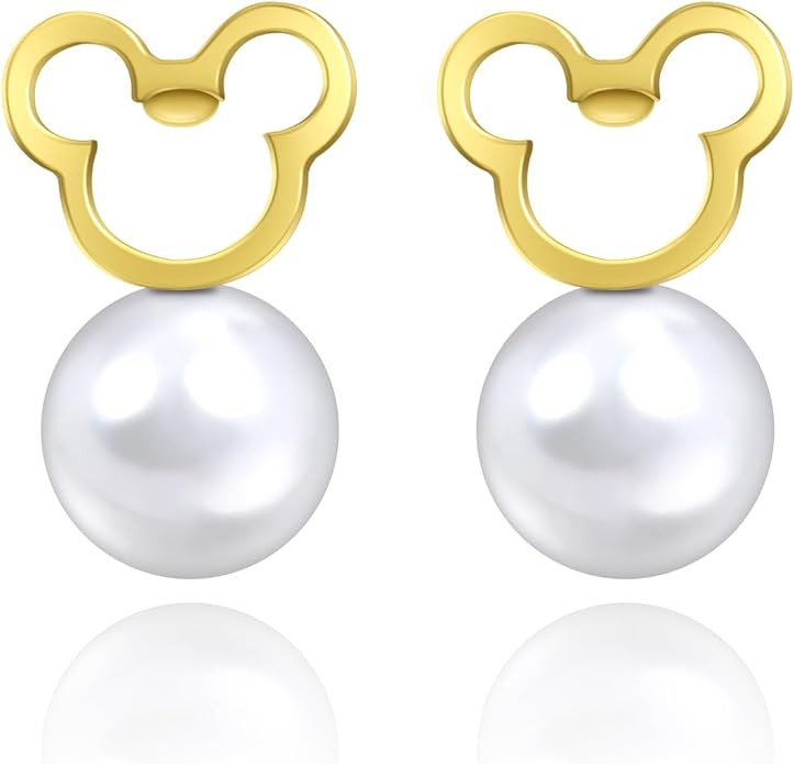 Mouse Earrings, Silver Stud Earrings with Cubic Zirconia Mouse Shape Rose Gold Earring Bow Cartil... | Amazon (US)