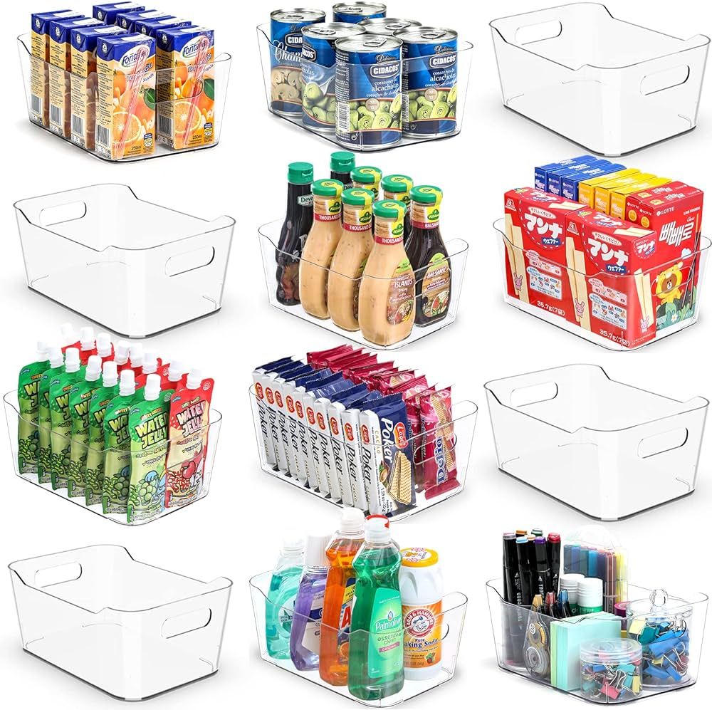 [ 12 Pack ] Multi-Use Clear Bins for Organizing - Fridge, Refrigerator Organizer Bins - Pantry Or... | Amazon (US)