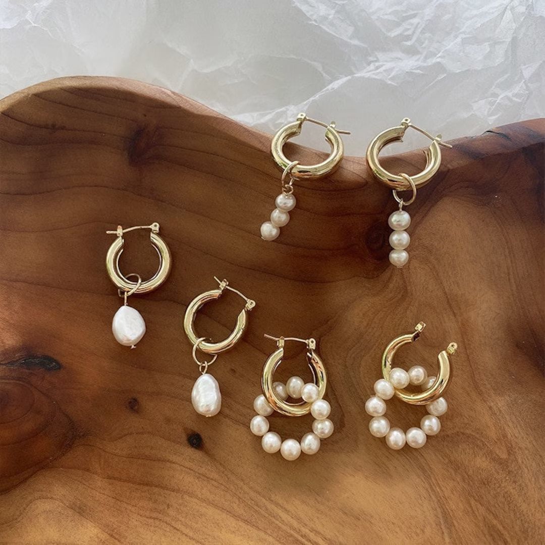 18K Gold Plated hoop earrings with fresh-water pearls, Gorgeous Pearl Hoop Earrings, Freshwater P... | Etsy (US)