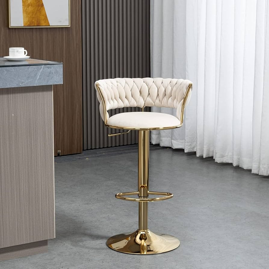 KINFFICT Velvet Swivel Bar Stool, Adjustable Counter Height Bar Stool with Woven Back, Upholstere... | Amazon (US)