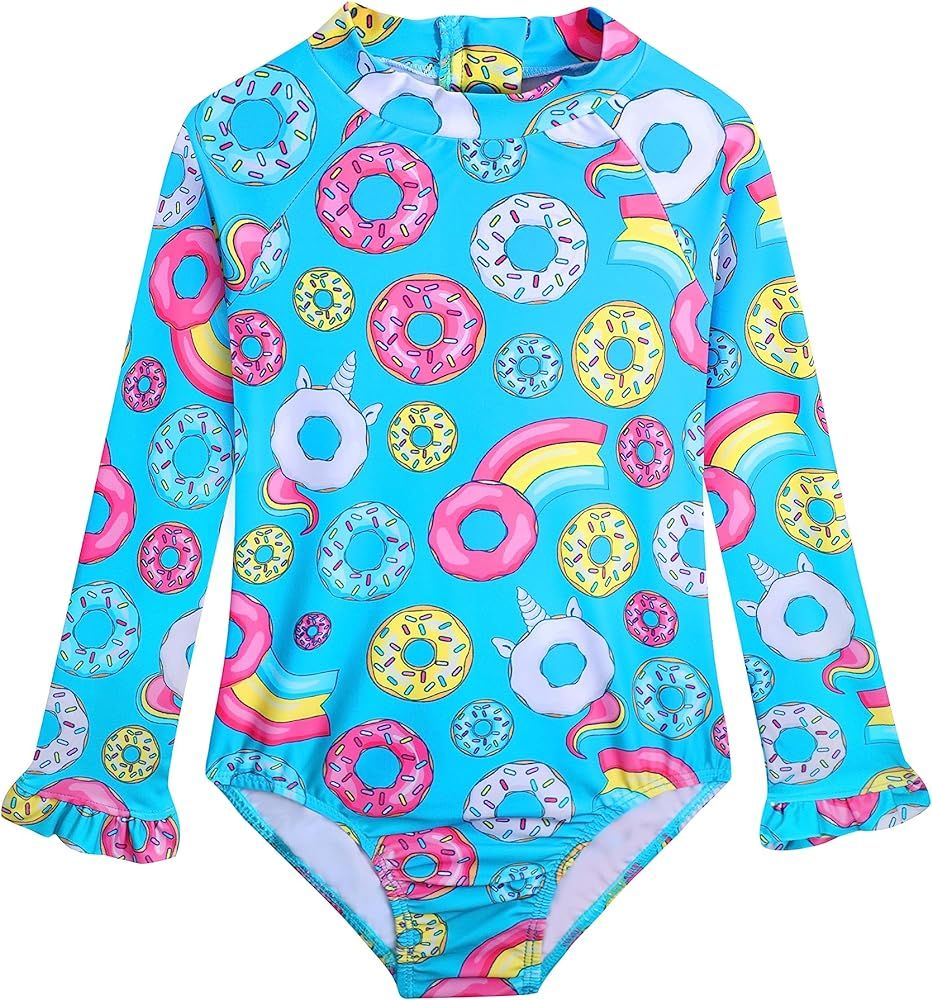 Long Sleeve One Piece Ruffle Swimsuit for Toddler Girls Baby Girl Rashguard Shirt with UPF 50+ Su... | Amazon (US)