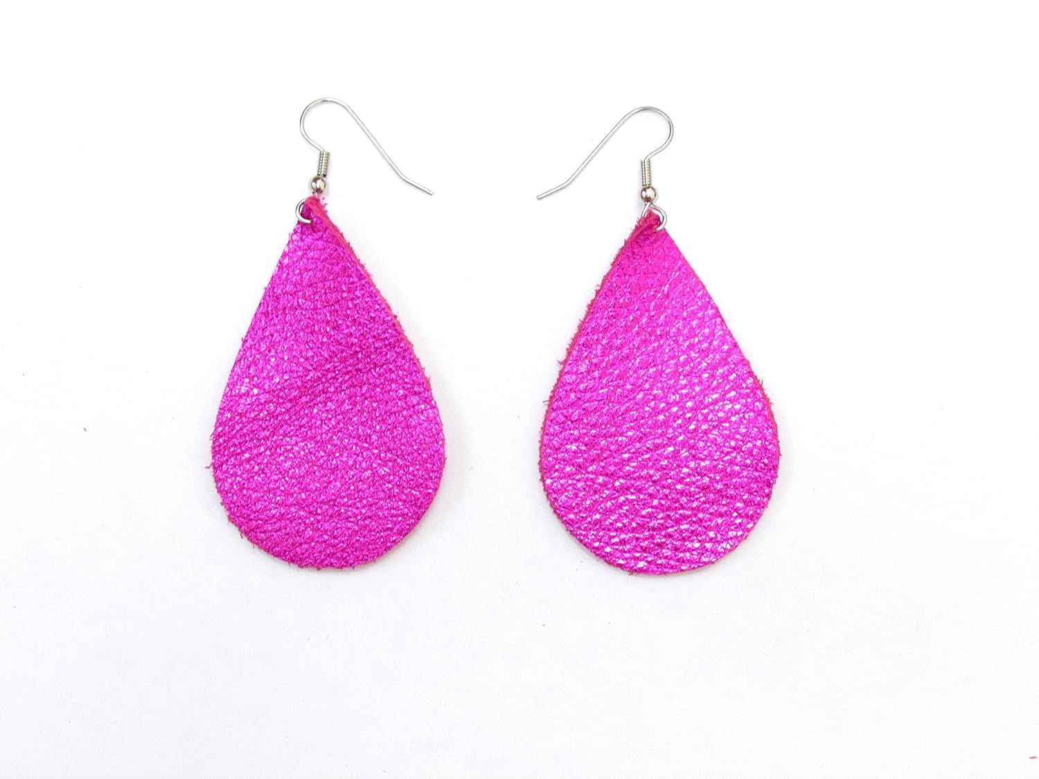 Hot Pink Leather Teardrop Earrings, Fuschia | Amazon (US)
