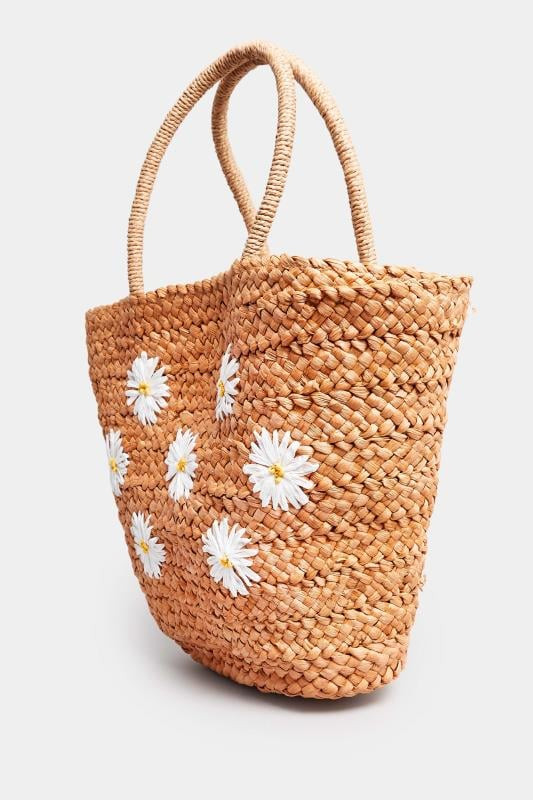 Natural Brown Daisy Straw Bag | Yours Clothing UK