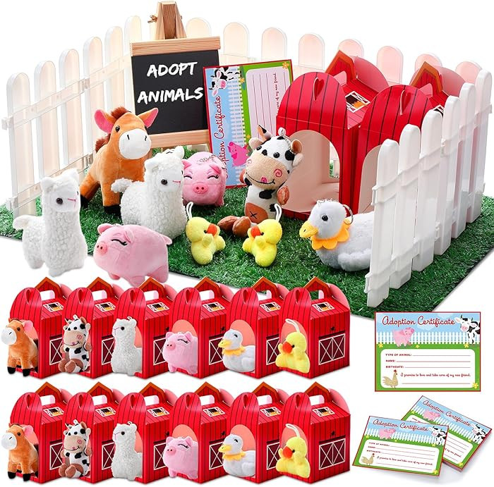 Blueweenly 84 Pcs Adopt a Pet Party Supplies 24 Mini Animals 10 White Plastic Fence 24 Paper Gift... | Amazon (US)