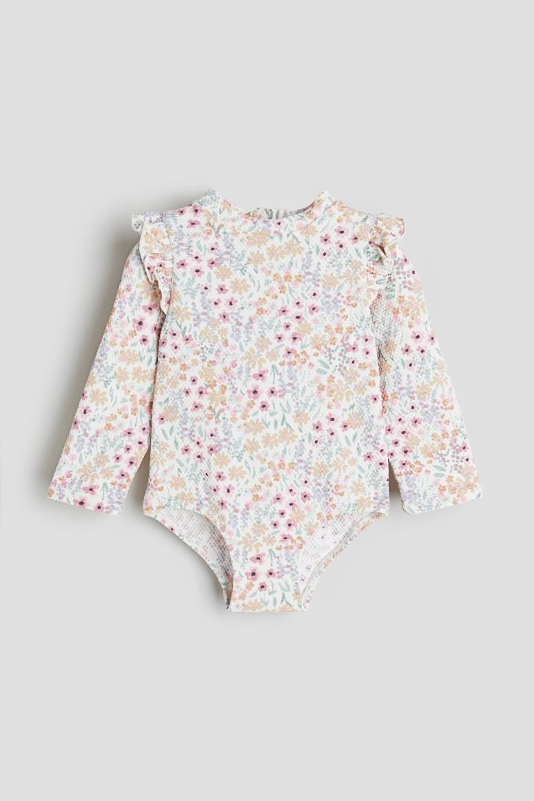 Long-sleeved Swimsuit - White/floral - Kids | H&M US | H&M (US + CA)