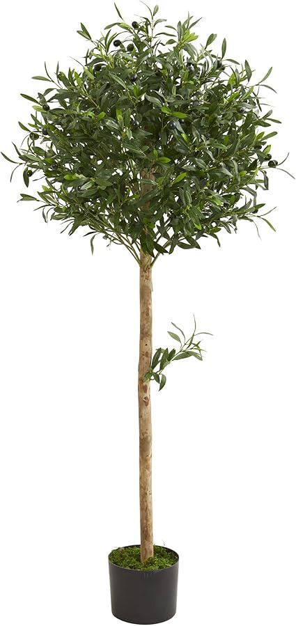 Nearly Natural 5’ Olive Topiary Tree Artificial Plant, Green | Amazon (US)