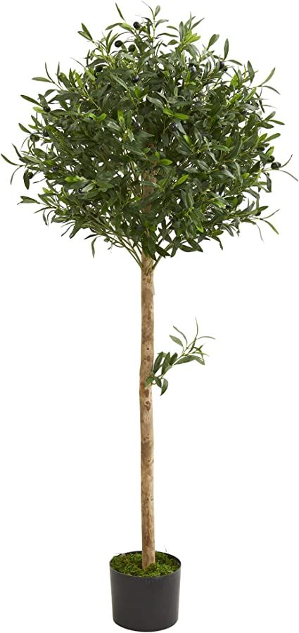 Nearly Natural 5’ Olive Topiary Tree Artificial Plant, Green | Amazon (US)
