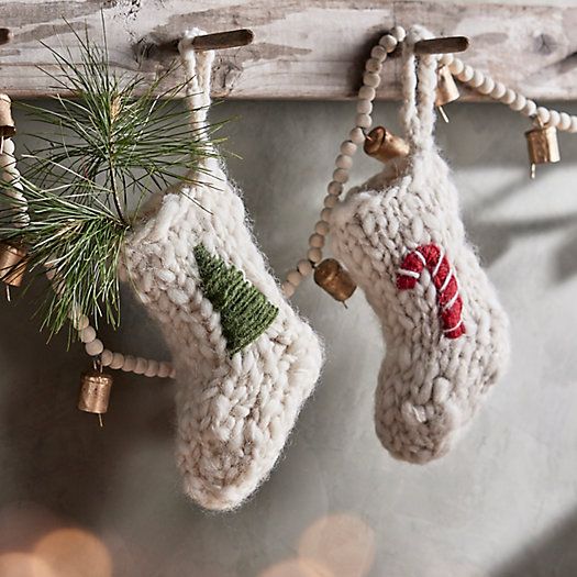 Festive Mini Wool Stockings, Set of 2 | Terrain