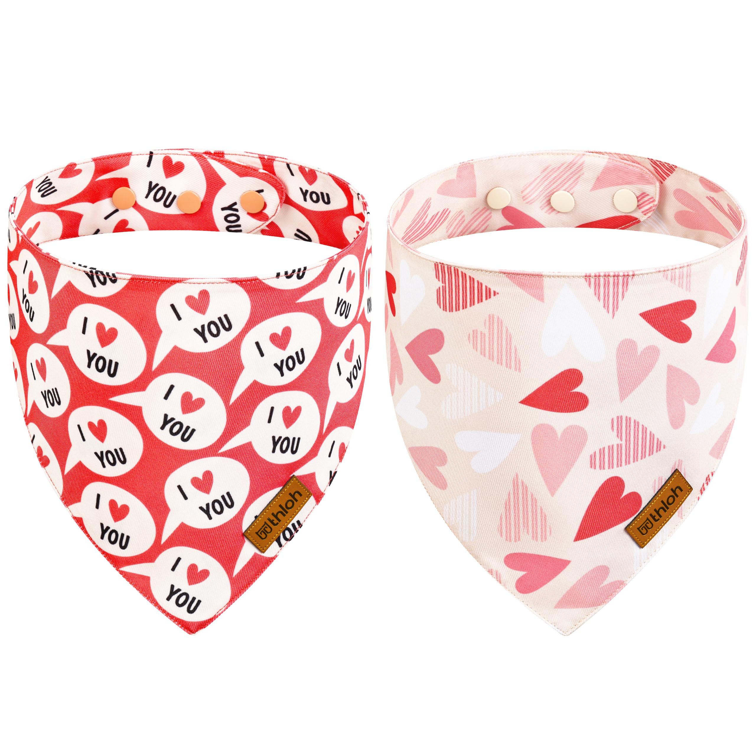 Valentines Dog Bandanas with Snap Button - 2 Pack Reversible Heart Dog Scarf for Boy & Girl, Prem... | Amazon (US)