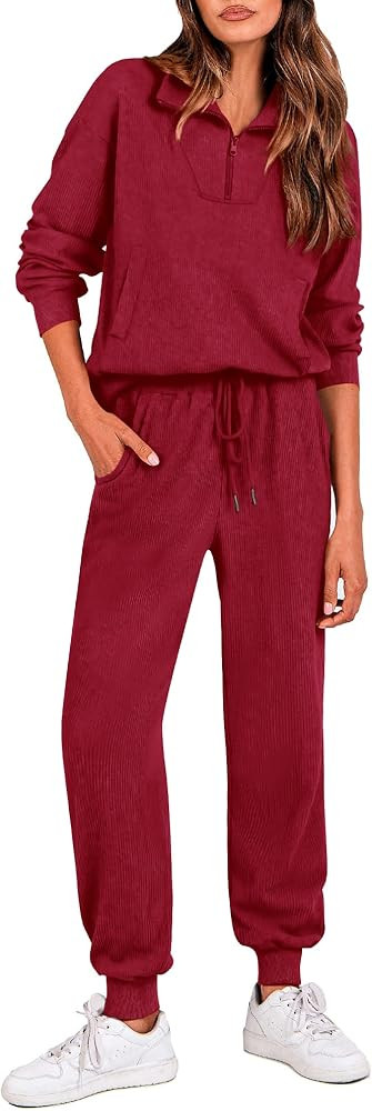 BTFBM Women's 2 Piece Tracksuit Fall Outfits 2025 Long Sleeve Half Zip Sweatshirt Sweatpants Loun... | Amazon (US)