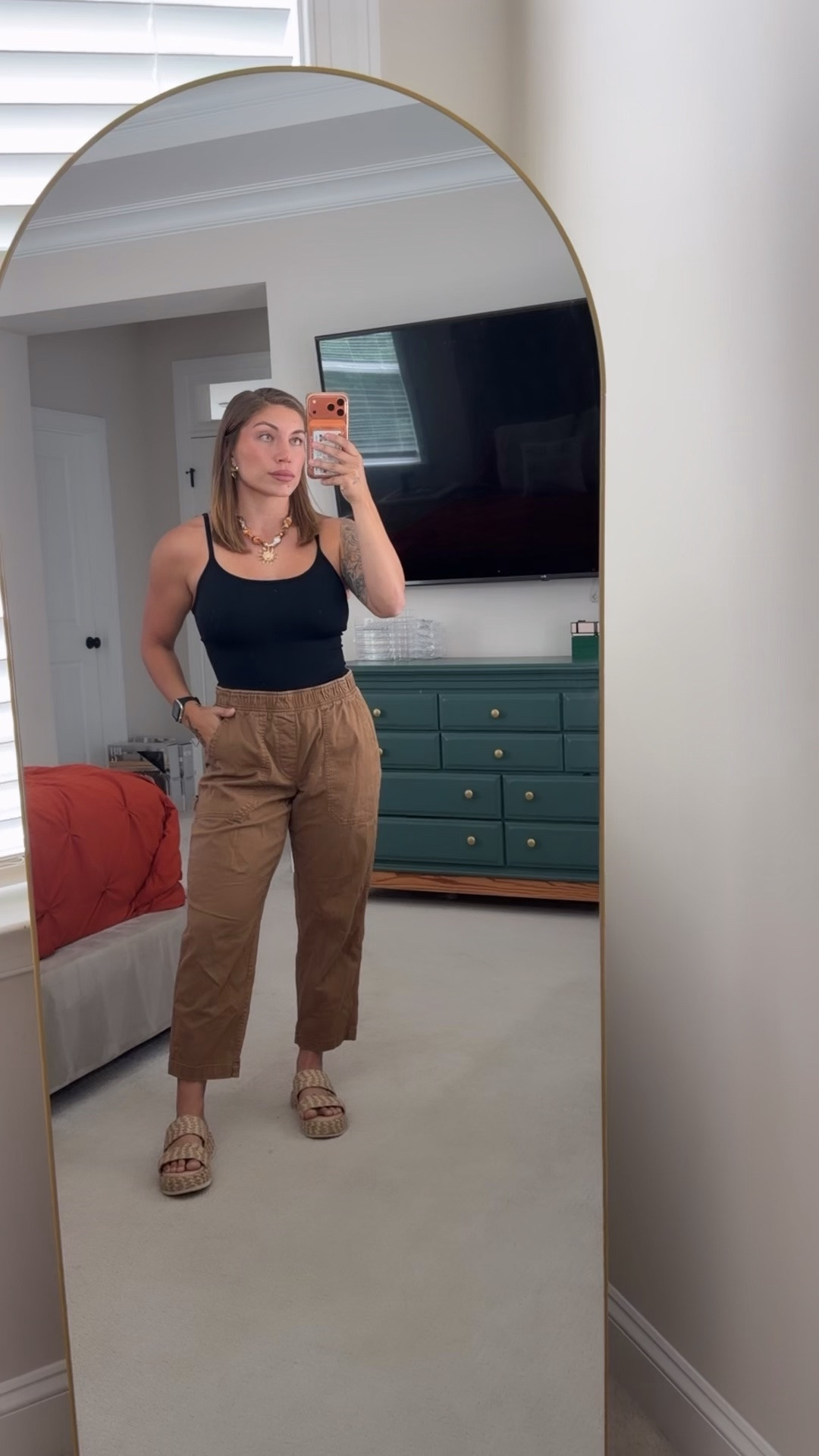 An easy summer outfit that feels put together without trying too hard 🤎 
I’m 5’2” 140 lbs. 
size medium in both bodysuit and pants.

#LTKootd #LTKPetite #LTKSeasonal