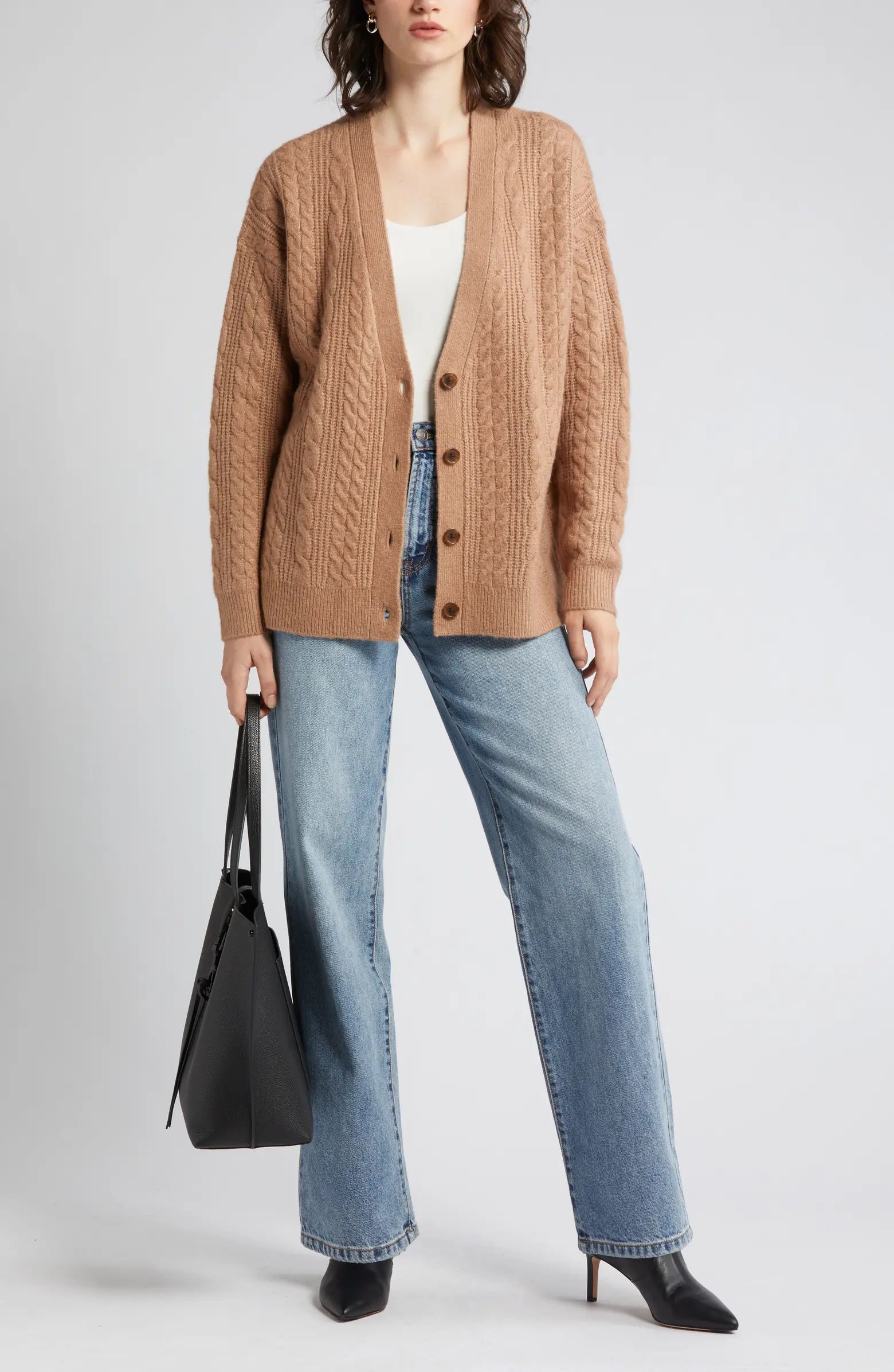 Cable Stitch Oversize Button-Up Sweater | Nordstrom