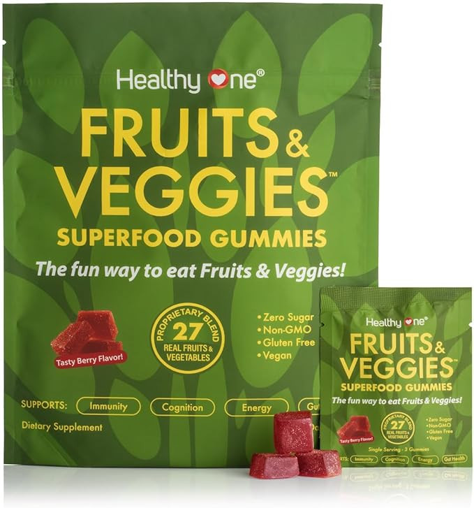 Fruits & Veggies Sugar-Free Gummies - 27 Whole Foods - Equals 3 Servings of Fruits & Vegetables -... | Amazon (US)