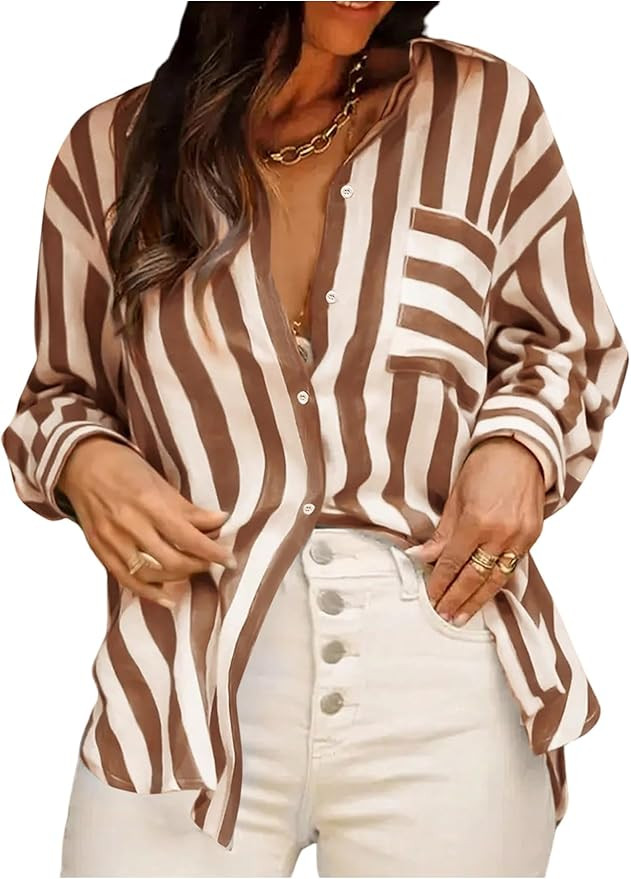 SHENHE Women's Striped Button Down Shirt Casual Long Sleeve Work Office Shirt Blouse | Amazon (US)