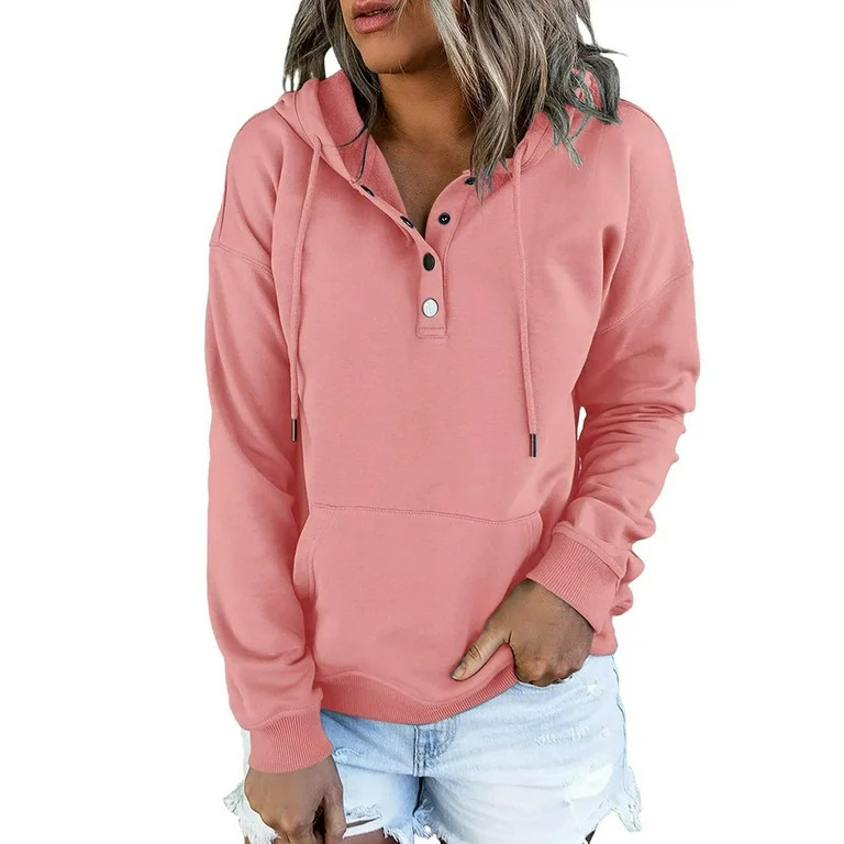 MOSHU Half Boutton Womens Hoodies Drawstring Hooded Sweatshirts for Woman With Pocket | Walmart (US)