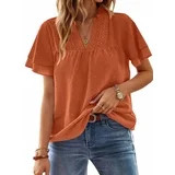 UVN V Neck Shirts for women Summer Lace Butterfly Sleeve Blouses Ladies Casual Flowy Crochet Tops | Walmart (US)