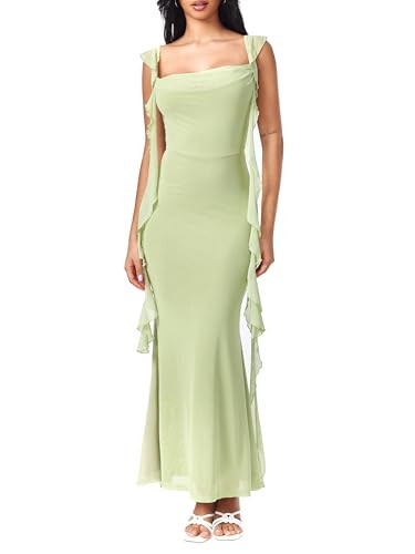 CIDER Formal Dresses for Women Wedding Guest Dresses Summer Maxi Dress Sleeveless Mesh Ruffle Cocktail Bodycon Dress 2025: Green, M | Amazon (US)