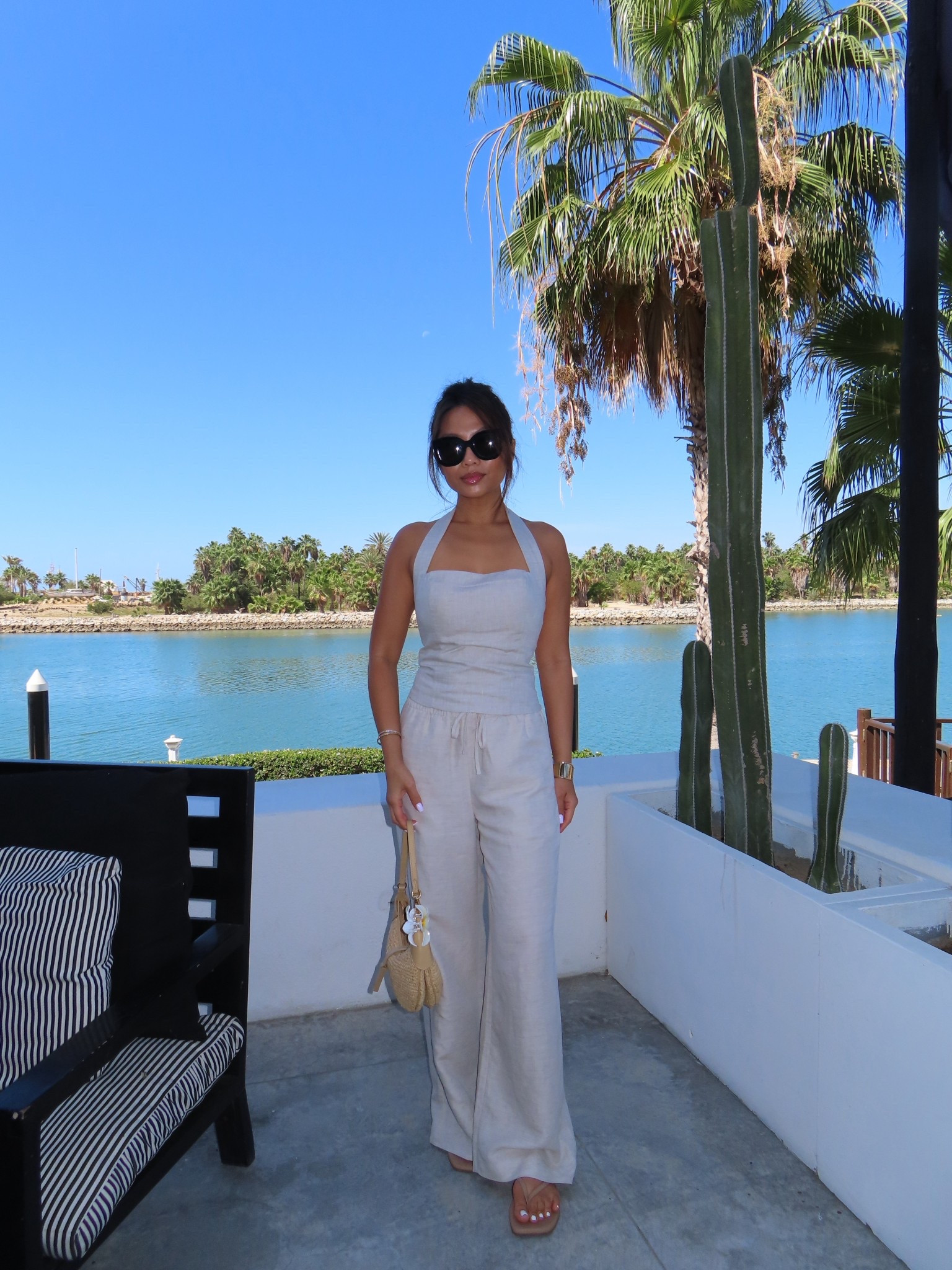 cutest halter linen set ☺️ tts, wearing xs in top runs a little bit and xs in the pants! I did regular length and got the hemmed but they do come in short I should have gotten those

Color is undyed ecru 

#LTKPetite #LTKootd