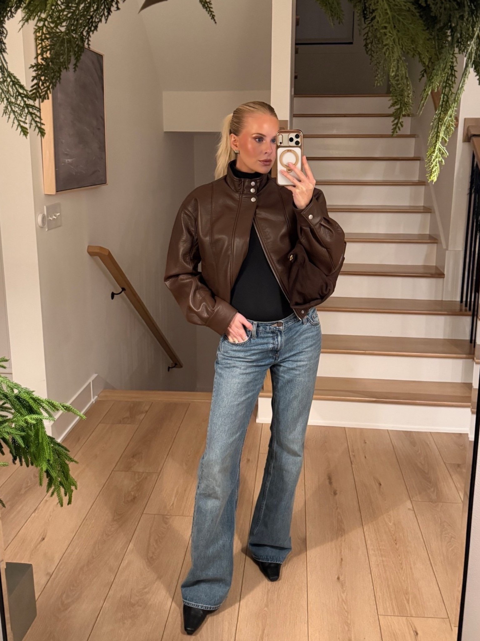 Med in jacket, 28 in jeans- sized up 2 sizes for pregnancy. True size in shoes. Kathleen20 for earrings! #kathleenpost

Winter date night outfit, winter look, cold weather wear, leather jacket outfit, dive bar chic 

#LTKootd #LTKgrwm #LTKdayinmylife