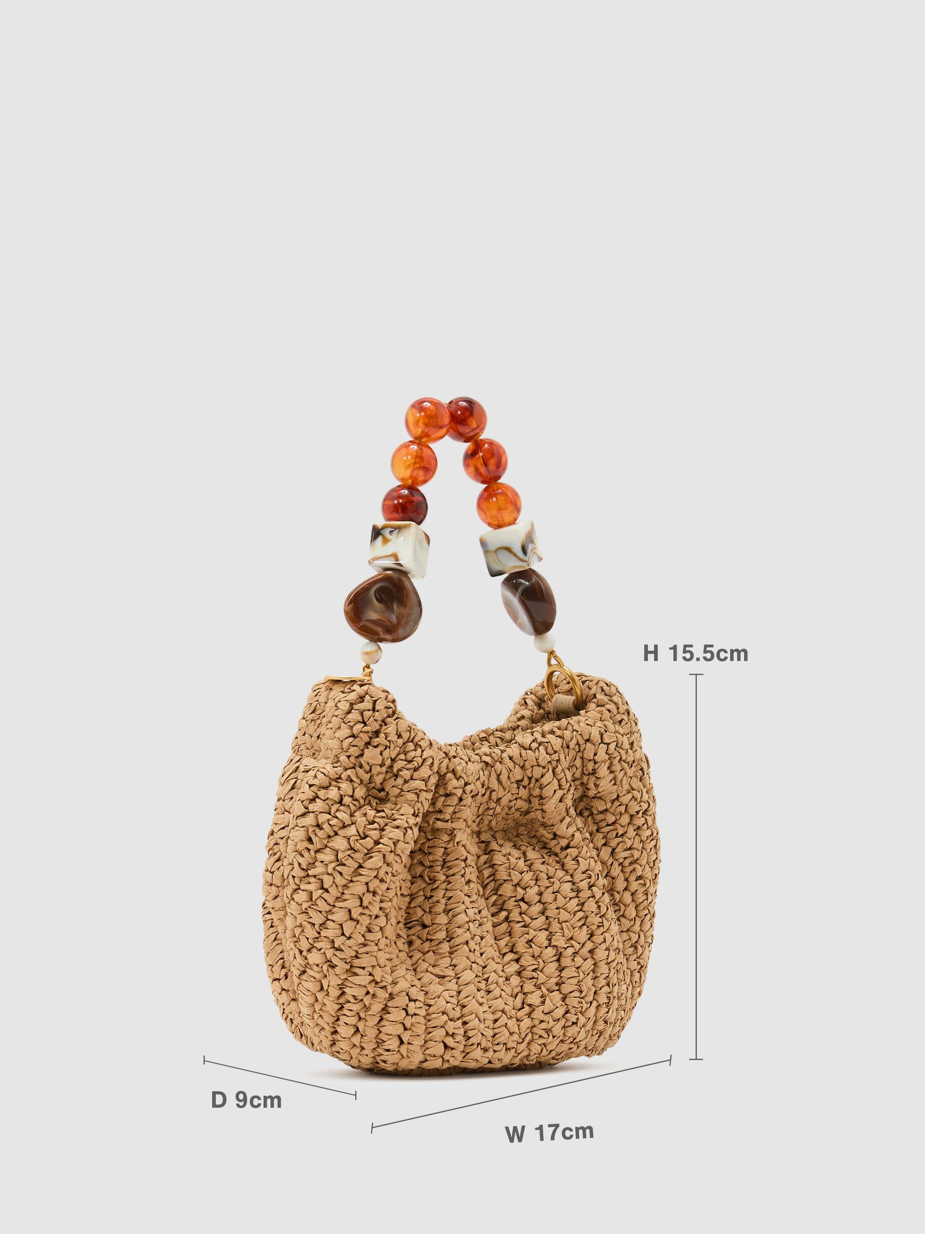 Raffia-Effect Beaded-Handle Pouch Bag in Natural | Reiss UK