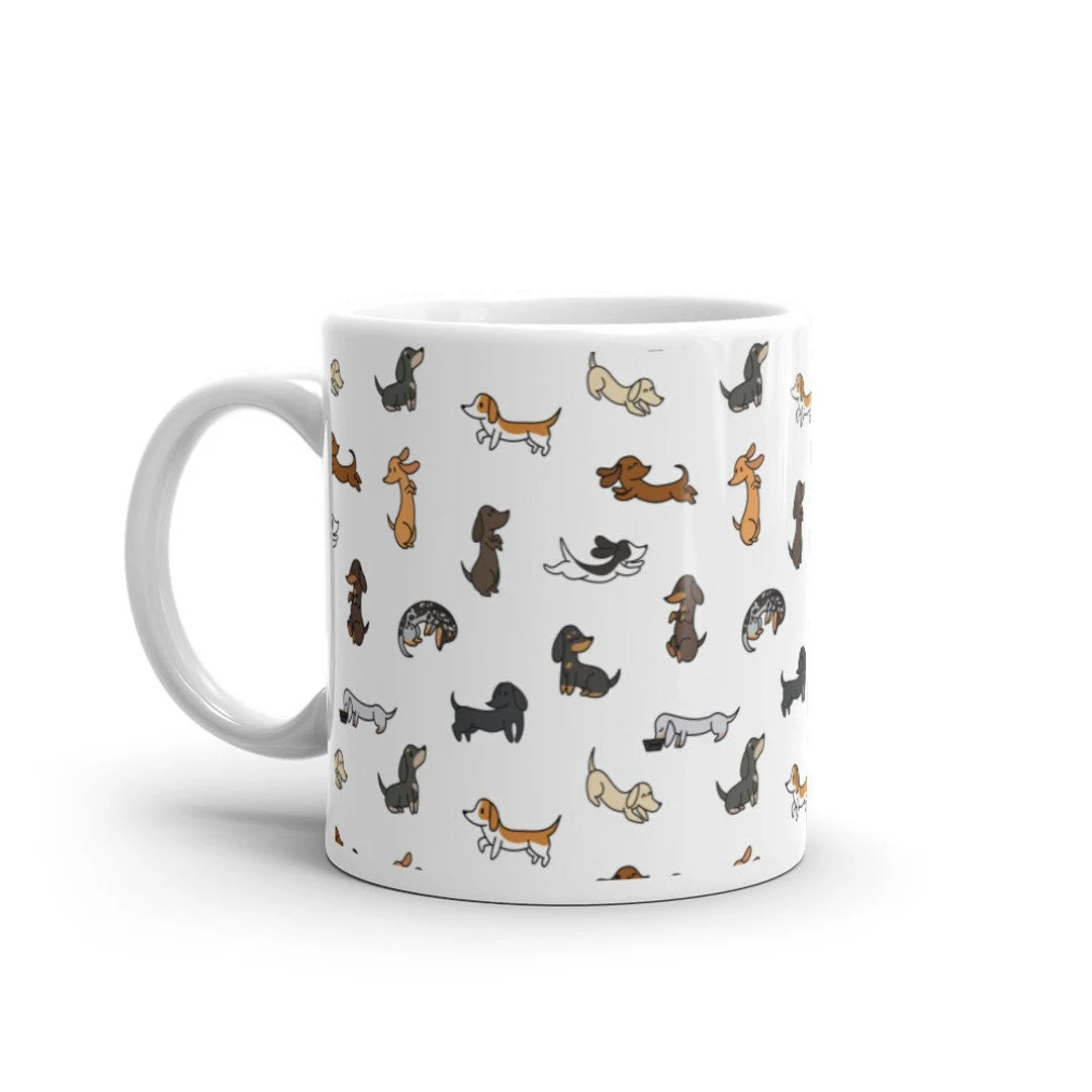 Mini Dachshund Pattern Coloured Mug - Etsy | Etsy (US)