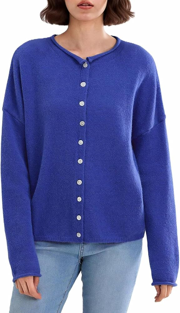 Women Casual Cardigan Sweater Lightweight Loose Crewneck Button Down Long Sleeve Basic Knit Tops | Amazon (US)
