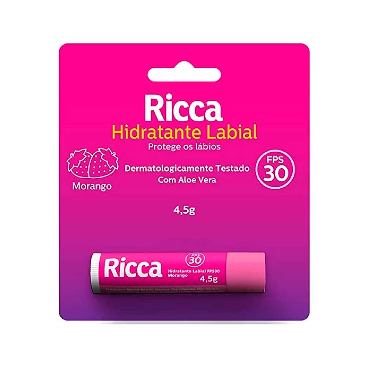 Hidratante Labial Ricca Morango FPS30 com 4,5g 4,5g | DrogaRaia (BR)