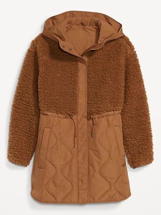 Hooded Sherpa Quilted Hybrid Coat for Women | Old Navy (US)