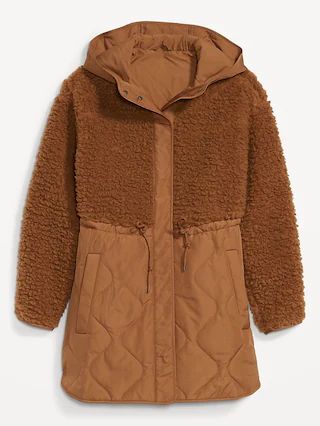 Hooded Sherpa Quilted Hybrid Coat for Women | Old Navy (US)