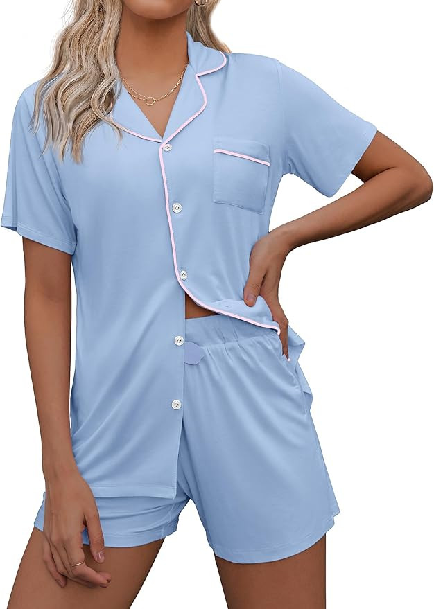 Ekouaer Pajamas Set for Women Short Sleeve Sleepwear Summer Button Down Nightwear Soft Pjs Lounge... | Amazon (US)