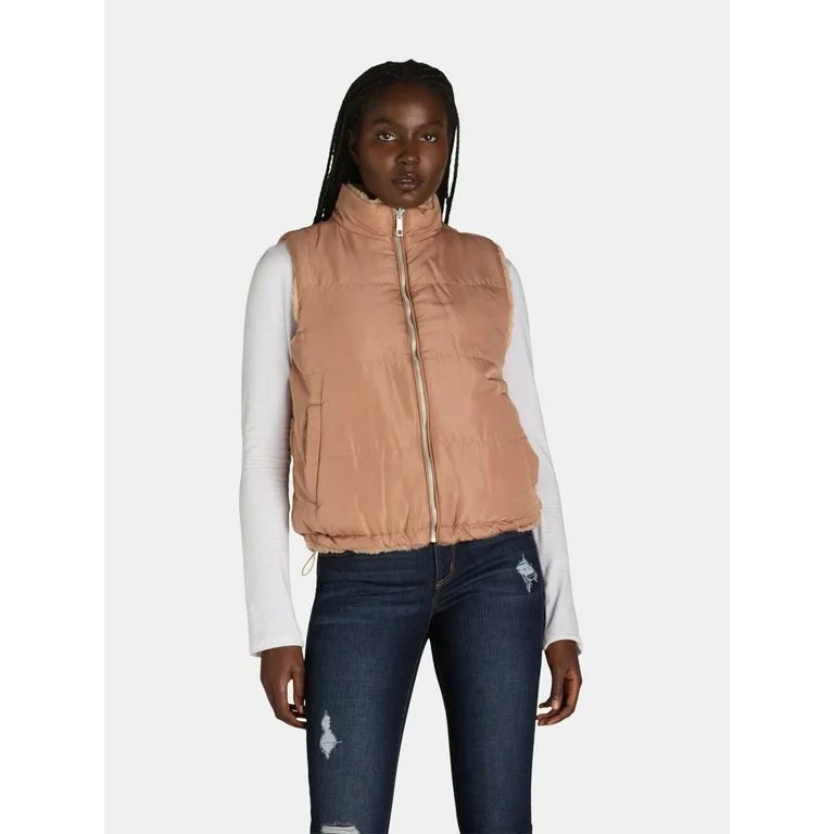 Time and Tru Women’s Faux Fur/Puffer Reversible Vest, Sizes XS-XL - Walmart.com | Walmart (US)