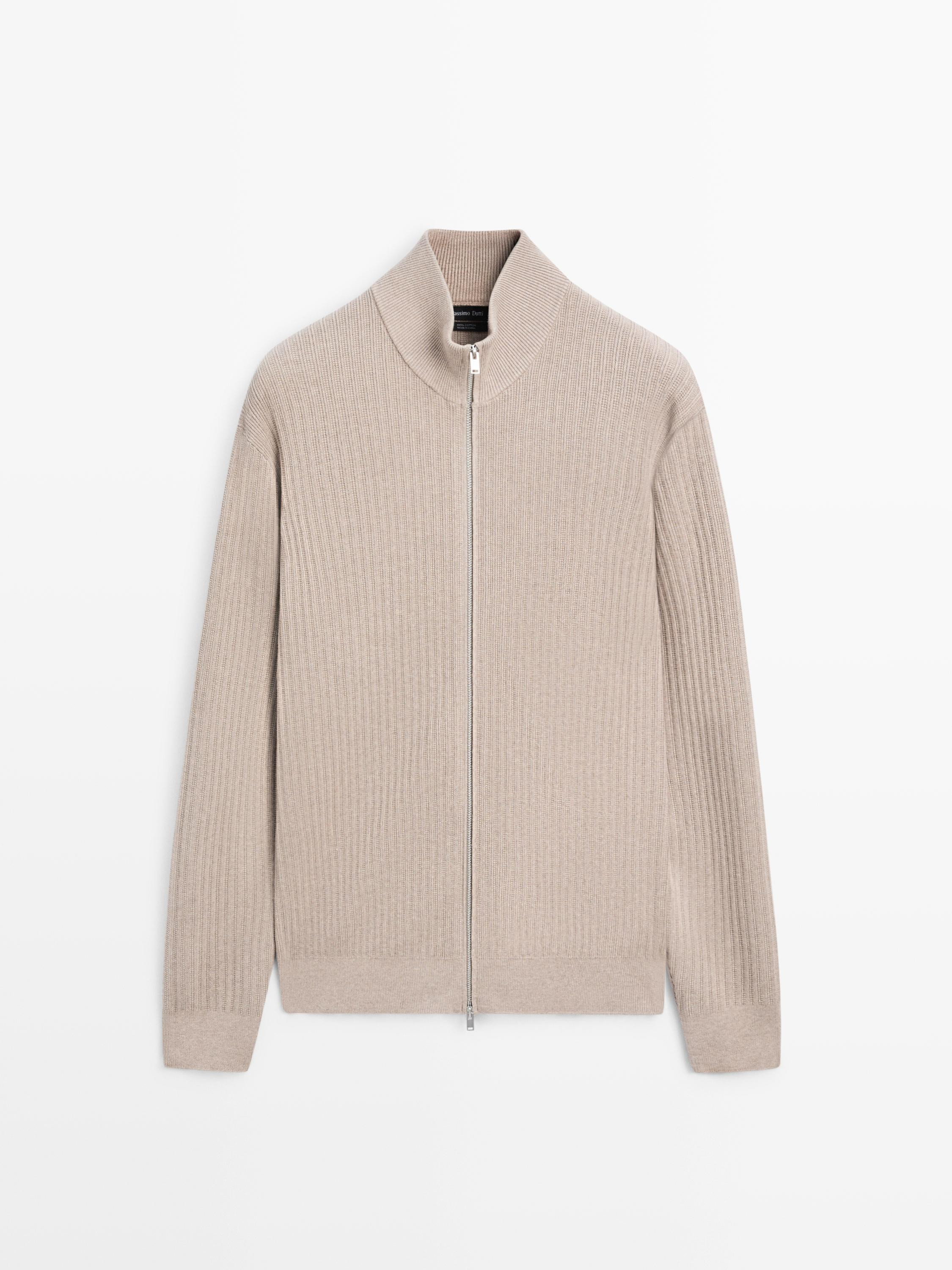 Strick-Cardigan aus 100 % Baumwolle mit Reißverschluss | Massimo Dutti DE
