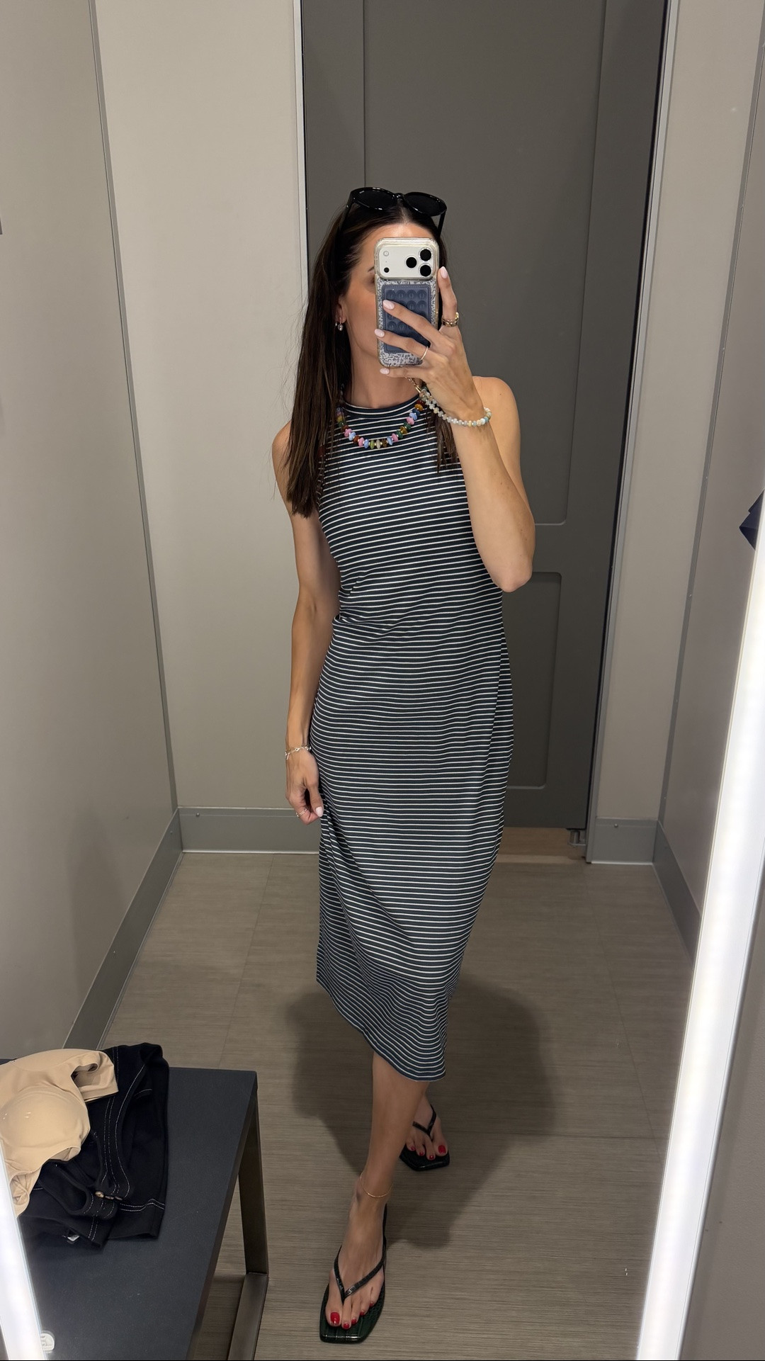 This ribbed tank dress is a must and 40% off today!! I have it in grey and it just came out in this nautical navy stripe ⚓️ Built in shelf bra with removable padding so you can be bra-free 👏🏼

#LTKSaleAlert #LTKootd #LTKActive
