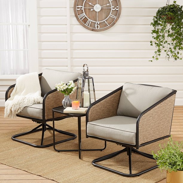 Mainstays Cruz Bay 3-Piece Patio Wicker Chat Set with Gray Cushions - Walmart.com | Walmart (US)
