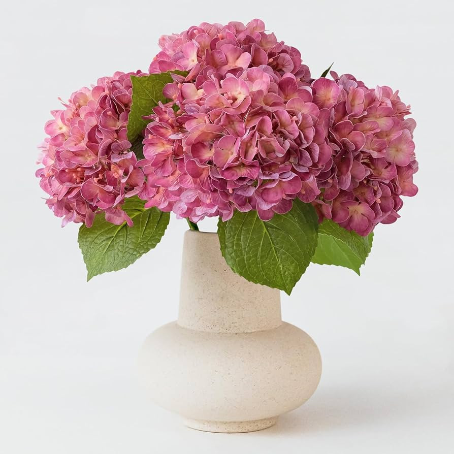 20" Real Touch Magenta Hydrangeas 4PCS Artificial Hydrangeas Latex Faux Flowers with Long Stem fo... | Amazon (US)